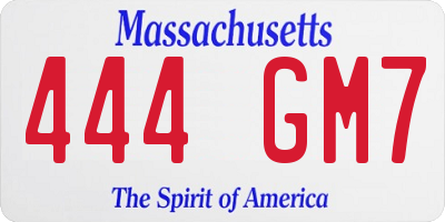 MA license plate 444GM7