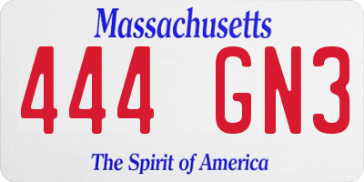 MA license plate 444GN3