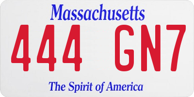 MA license plate 444GN7