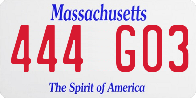 MA license plate 444GO3