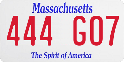 MA license plate 444GO7