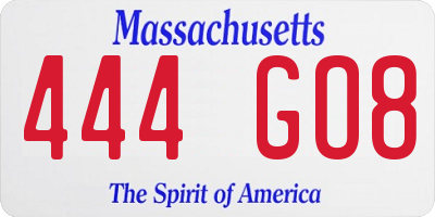 MA license plate 444GO8