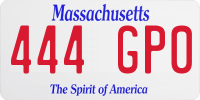MA license plate 444GP0