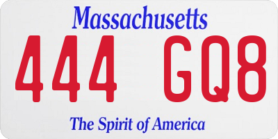 MA license plate 444GQ8