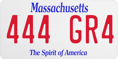 MA license plate 444GR4