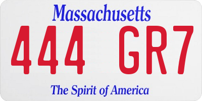 MA license plate 444GR7