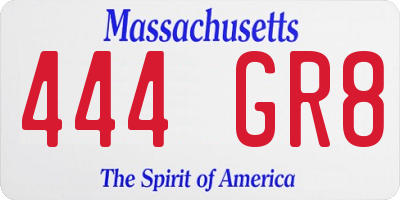 MA license plate 444GR8