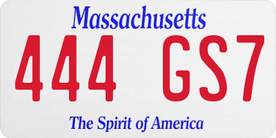 MA license plate 444GS7