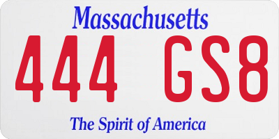 MA license plate 444GS8