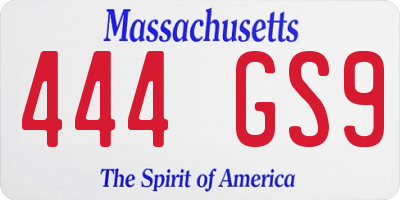 MA license plate 444GS9