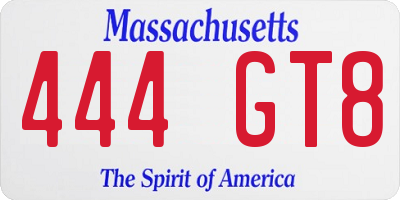 MA license plate 444GT8