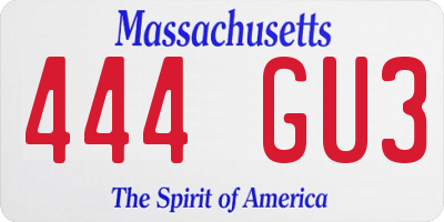 MA license plate 444GU3