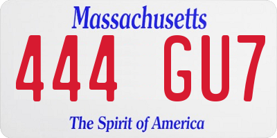 MA license plate 444GU7