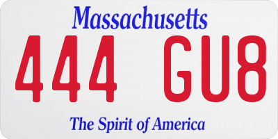 MA license plate 444GU8