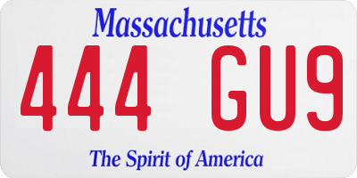 MA license plate 444GU9
