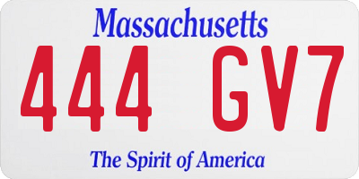 MA license plate 444GV7