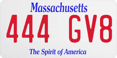 MA license plate 444GV8