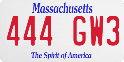 MA license plate 444GW3