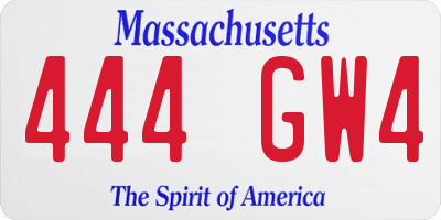 MA license plate 444GW4