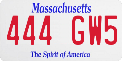 MA license plate 444GW5
