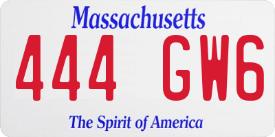 MA license plate 444GW6