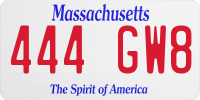MA license plate 444GW8