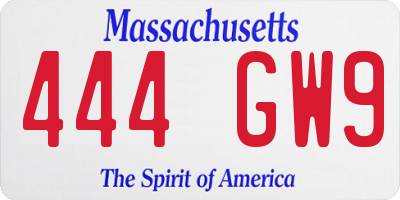 MA license plate 444GW9