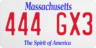 MA license plate 444GX3
