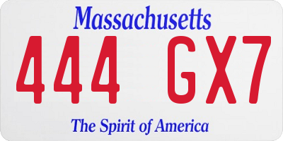 MA license plate 444GX7