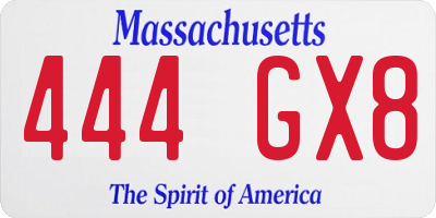MA license plate 444GX8