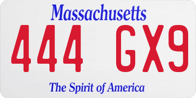 MA license plate 444GX9