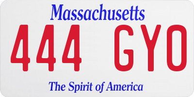 MA license plate 444GY0