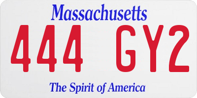 MA license plate 444GY2