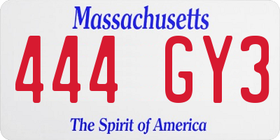 MA license plate 444GY3
