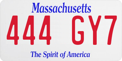 MA license plate 444GY7