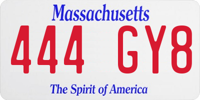 MA license plate 444GY8