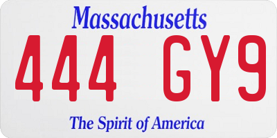 MA license plate 444GY9