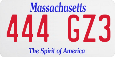 MA license plate 444GZ3