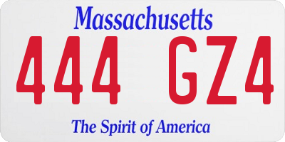 MA license plate 444GZ4