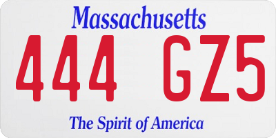 MA license plate 444GZ5