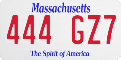 MA license plate 444GZ7