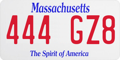 MA license plate 444GZ8