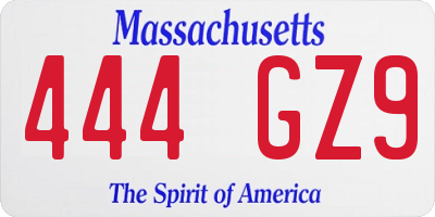 MA license plate 444GZ9