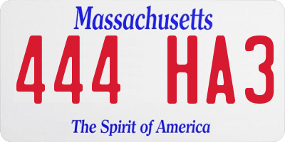 MA license plate 444HA3