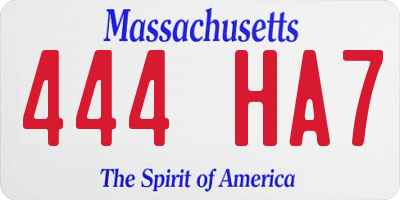 MA license plate 444HA7