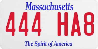 MA license plate 444HA8