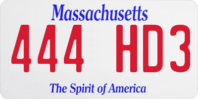 MA license plate 444HD3