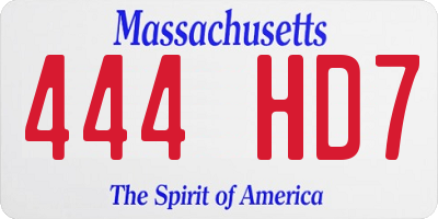 MA license plate 444HD7