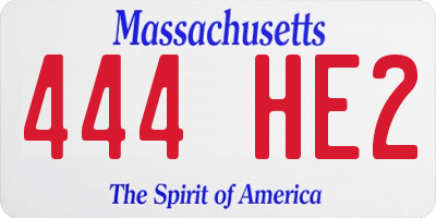 MA license plate 444HE2