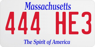 MA license plate 444HE3